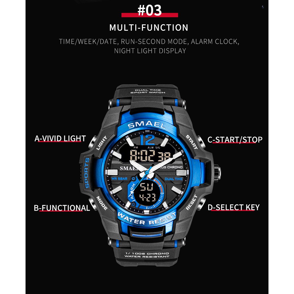 Smael Manner Uhren Mode Sport Super Cool Quarz Led Digital Uhr 50m Wasserdichte Armbanduhr Herren Uhr Shopee Malaysia