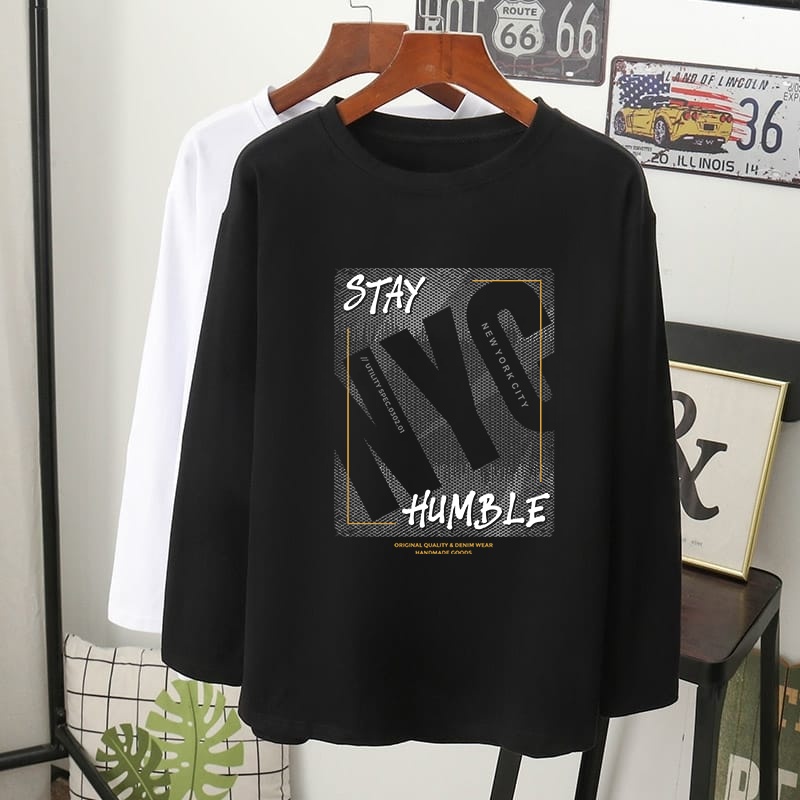 Stay humble nyc daily soft cotton wear long sleeves tops apparels college swaggy baggy black white navy s m l