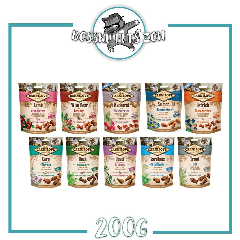 Carnilove Dog Snack Dog Treats 200g (Carnilove Salmon 200g, Wild Boar 200g, Carp 200g, Lamb