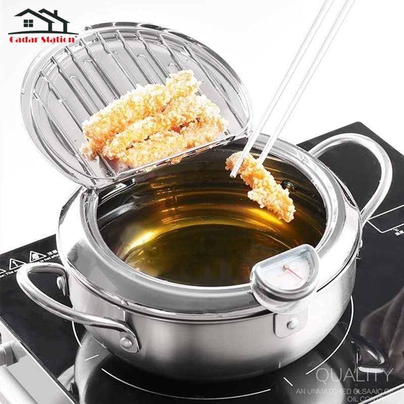 CS_Tempura Fryer Japanese Deep Fryer Cooker SUS 304 with Thermometer Pan Temperature Control Fried Chicken Pot