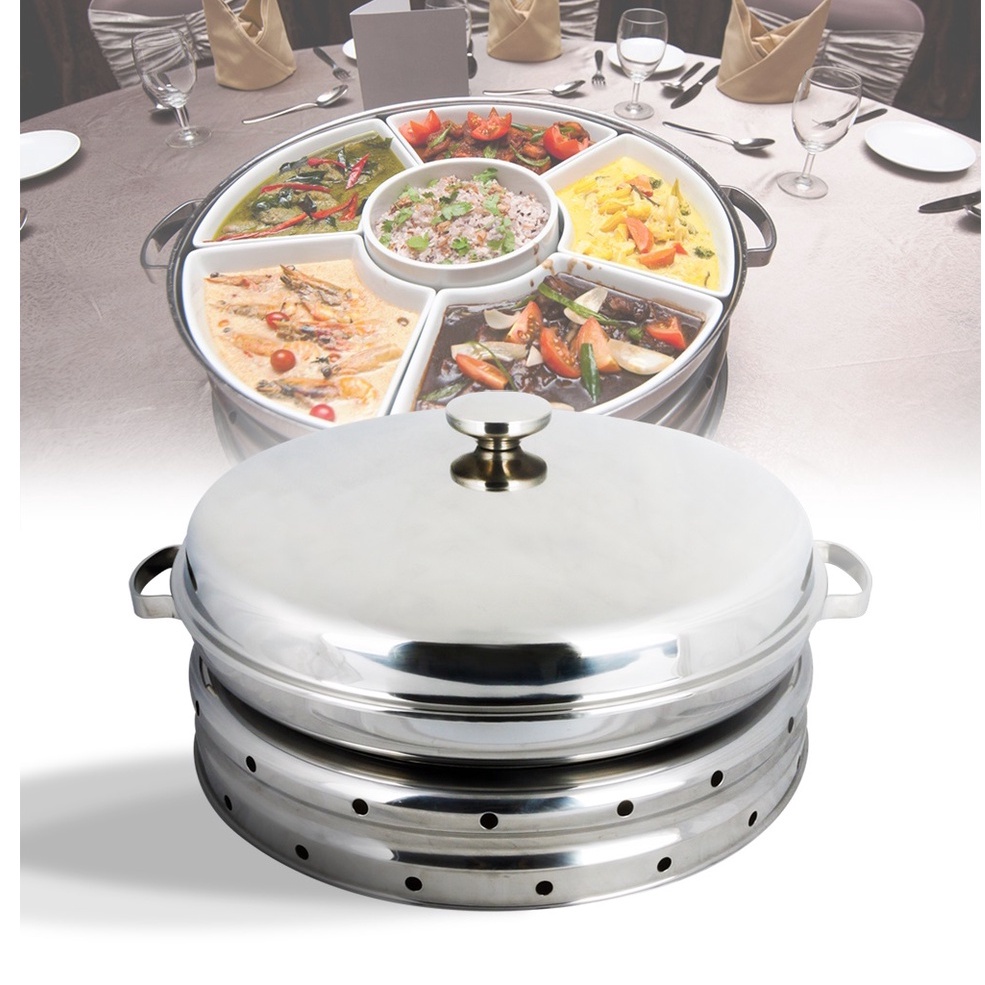 Stainless Steel Rotating Dome Set Buffet Party Food Warmer Chafing Dish Catering Bekas Kuih Raya Hidangan Lauk Kenduri