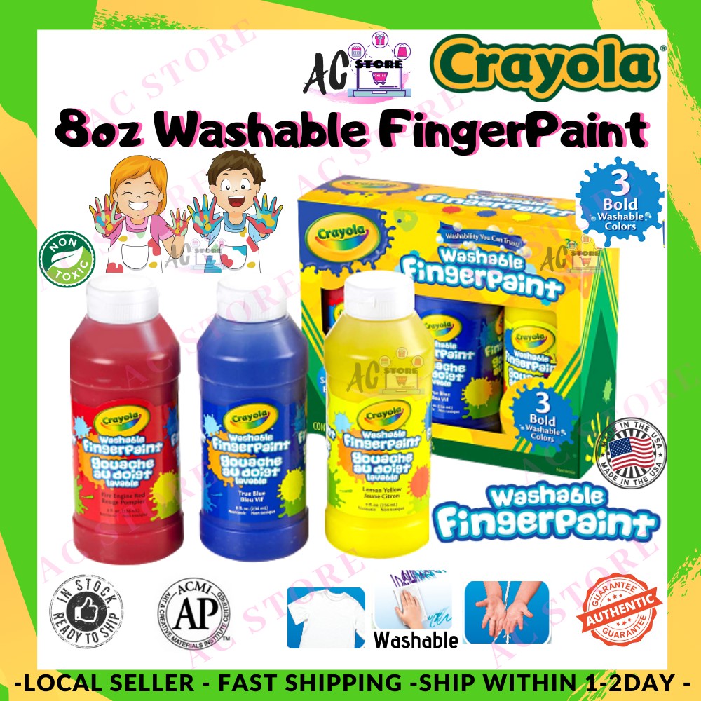 ACCrayola 8oz Primary Washable Fingerpaint (3 Count) Red,Yellow,Blue Non Toxic Safe For Kids