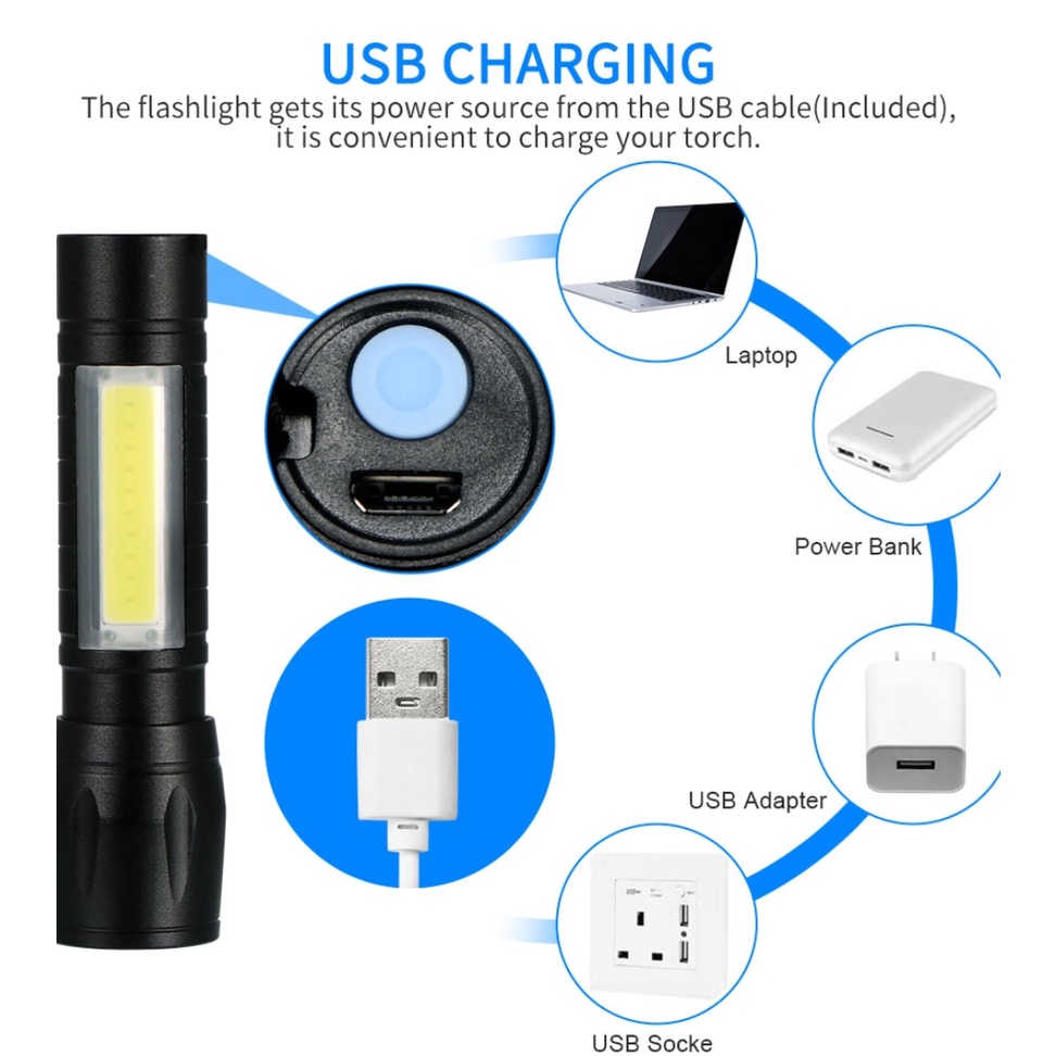 Flashlight touchlight telescopic zoom LED high lumen rechargeable 3 modes outdoor self-defense mini flashlight