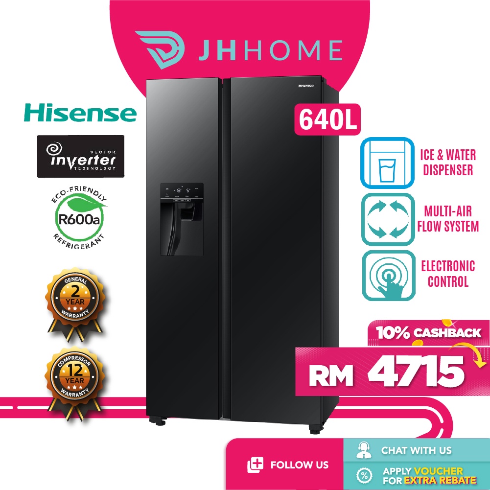 Hisense 640l Side By Side 2 Door Inverter Refrigerator Rs700n4awbui Ice And Water Dispenser 1673