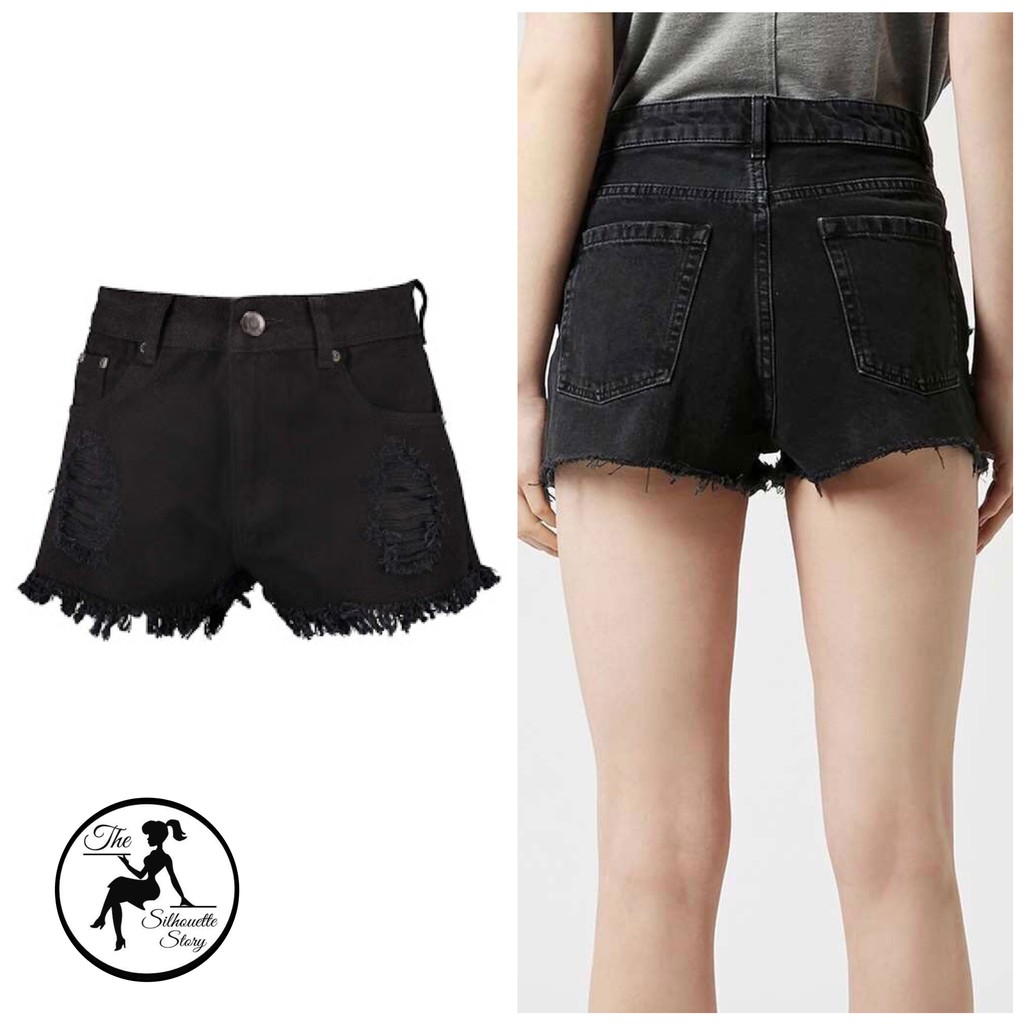 black high waisted ripped shorts