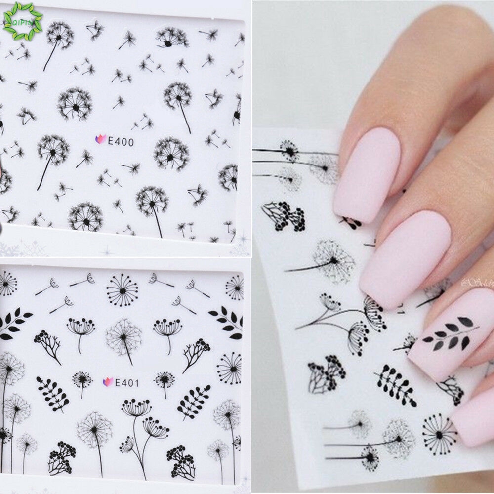 QIPIN] 2 Pcs 3D Nail Sticker Dandelion Flower Adhesive Nail Art ...