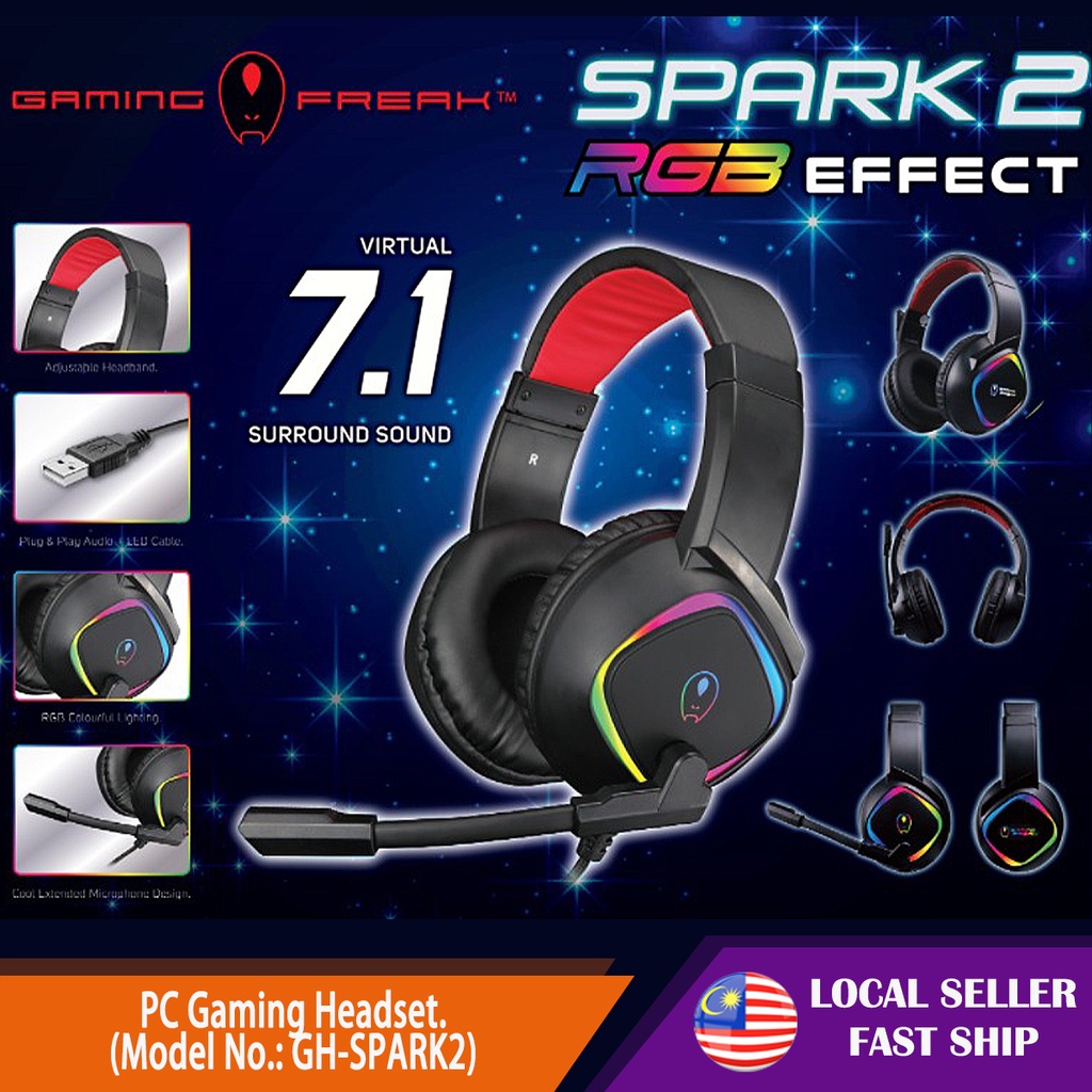 READY STOCKGH-SPARK2: PC GAMING HEADSET Headphone Gaming Headset with Mic RGB Surround with Mic Over-ear Headphones