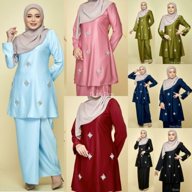 Plain Riau Kurung Moden with Diamond Beads available from S to plussize ...