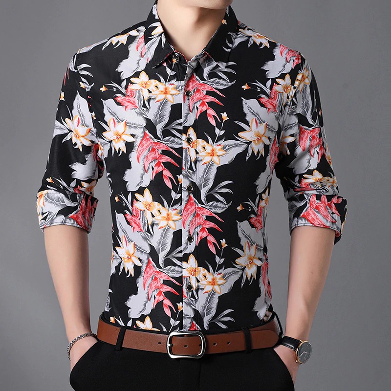 blue flower printed shirt