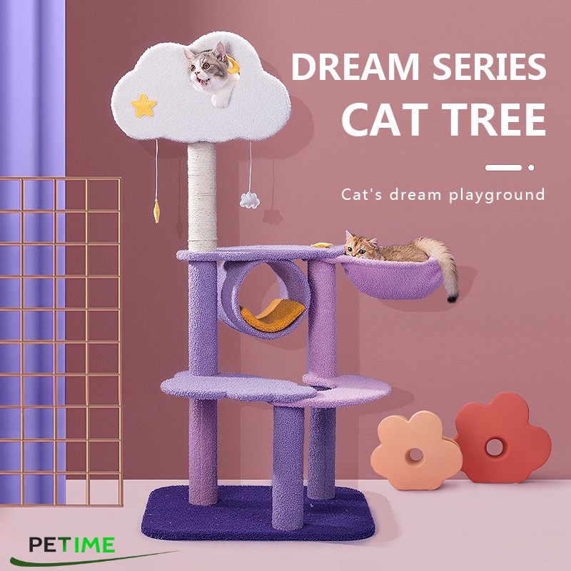 PETIME !!NEWMODEL!! Purple Cat Scratching Climbing Tree House Dream