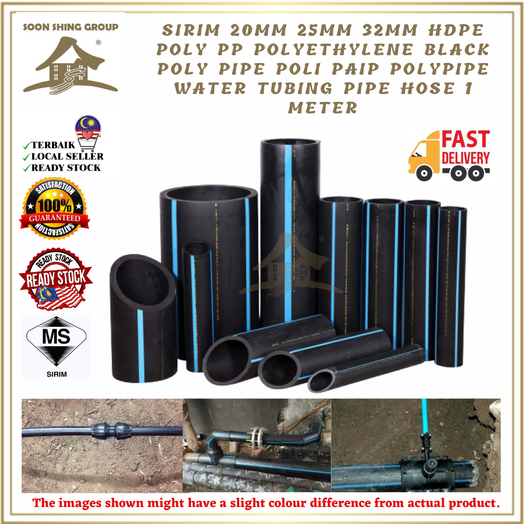 SIRIM 20mm 25mm 32mm HDPE Poly PP Polyethylene Black Poly Pipe Poli