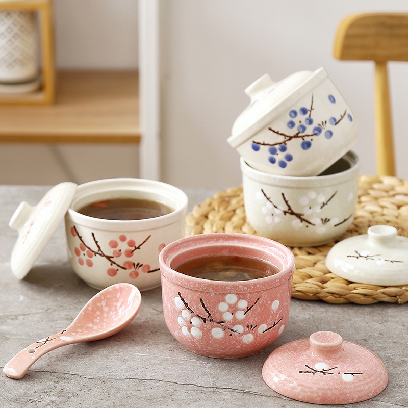 Ceramic Stew Cup Soup Cup 300ml Korean Style Soup Pot Soup Bowl Stew Pot Water Steamed Egg Custard With Lid