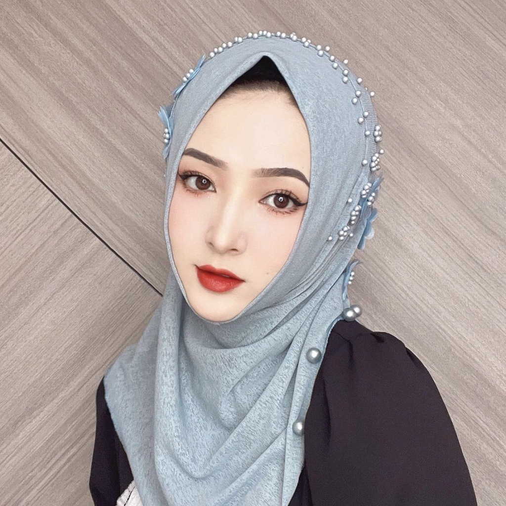 【JMTWO NEW PRODUCT】Tudung Sarung Muslim Headscarf New Beaded Slit Pullover Turban Women Convenient Headgear Breathable Muslim Turban Sauk Instant Hijab