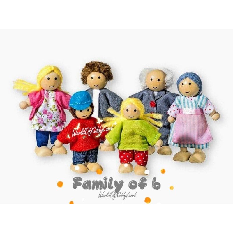 Boy and Girl 6 Family Figures Miniature Doll House Mom Dad Wooden Dollhouse People Wooden Doll House Family Dress-up Characters Grandpa Grandma 