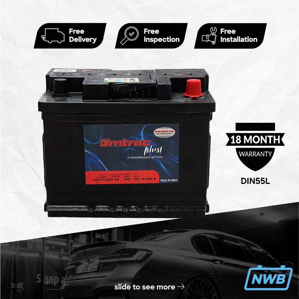 NW Bateri Kereta DIN55L Battery | Emtrac Plus | MF | Bateri Kereta ...