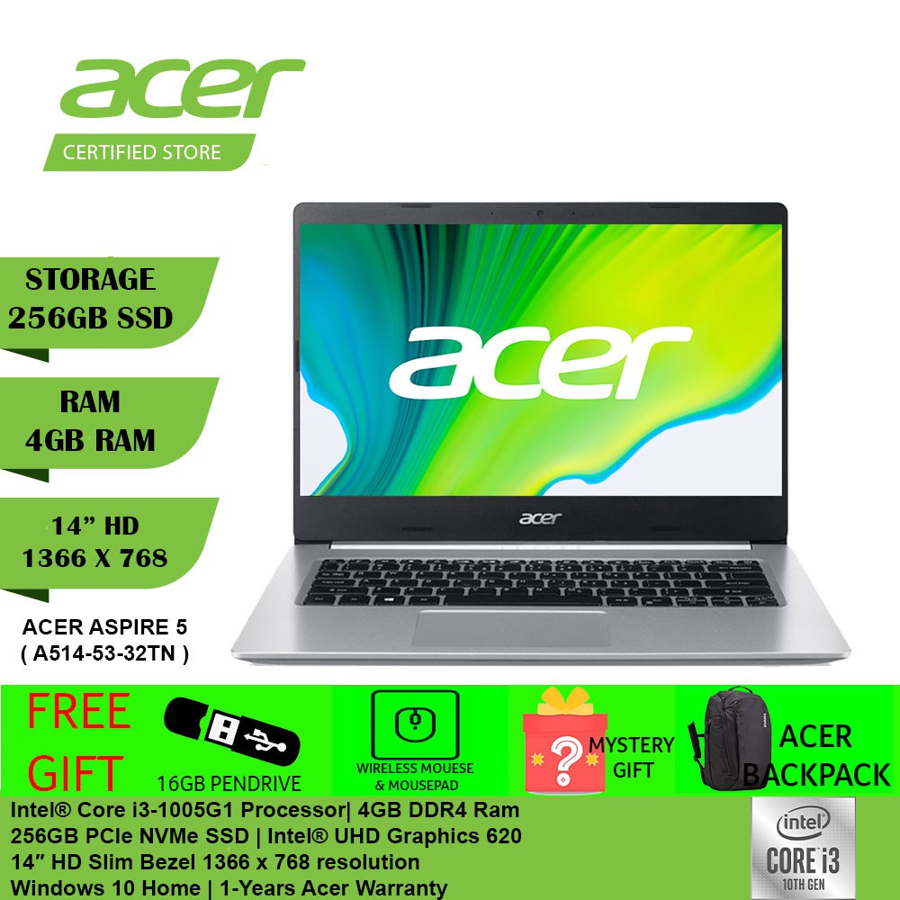 ACER ASPIRE 5 A5145332TN I310050G 4GD4 256SSD WIN10H SILVER Shopee