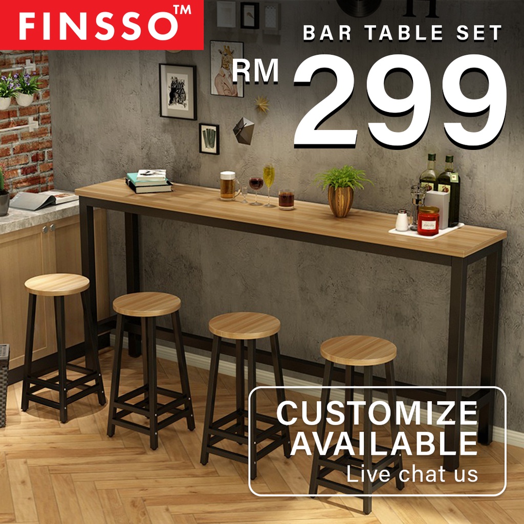 [READY STOCK] FINSSO: 120cm or 160cm x 40cm Bar Table & 2 High Bar Stool / Dining Table / Meja Makan/ Bar Stool