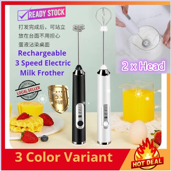 USB Rechargeable Milk Frother 1200mah Large Capacity Battery 3 Speed Adjustable Handheld Electric Foam Maker !!!!><