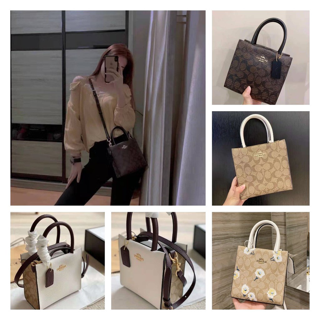COACH 5693 bag/women sling bag/Mini tote bag/handbag/Lychee pattern cowhide  with classic C pattern logo | Shopee Malaysia