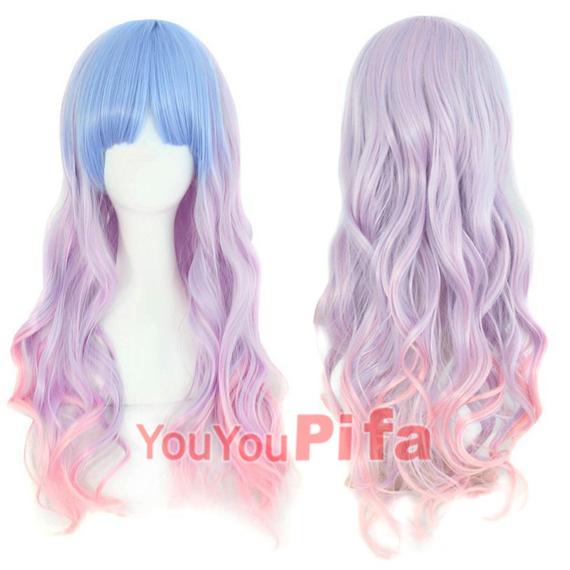 pink purple blue wig