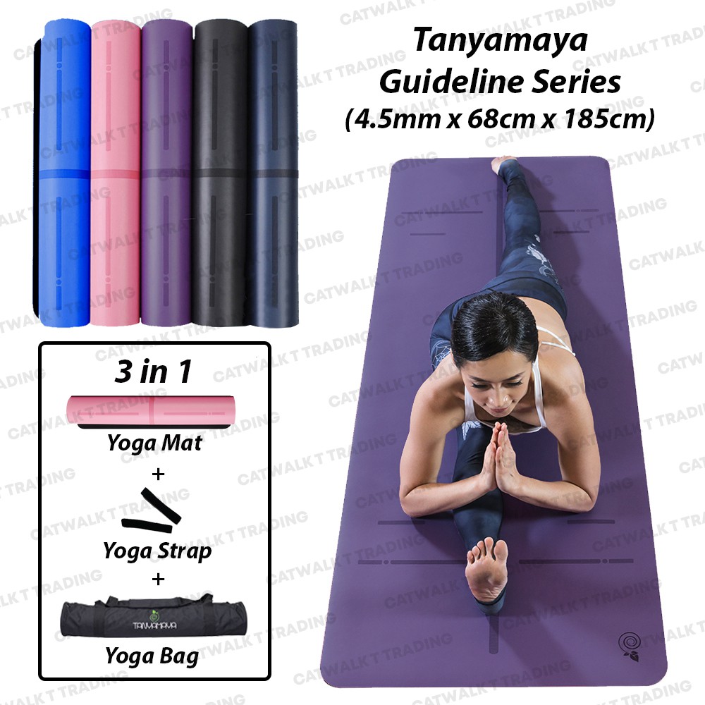 Professional Anti-Slip Yoga Mat | Tanyamaya Guideline Series Nature Rubber Yoga Mat | 185cm x 68cm x 4.5mm ⁕READY STOCK⁕