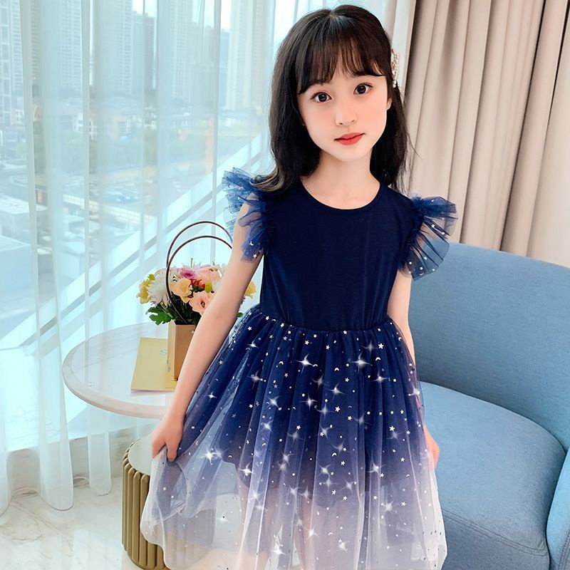 Royal Blue Baju Baby Girls Dress Princess Short Sleeve Kids Clothing Gown QY126