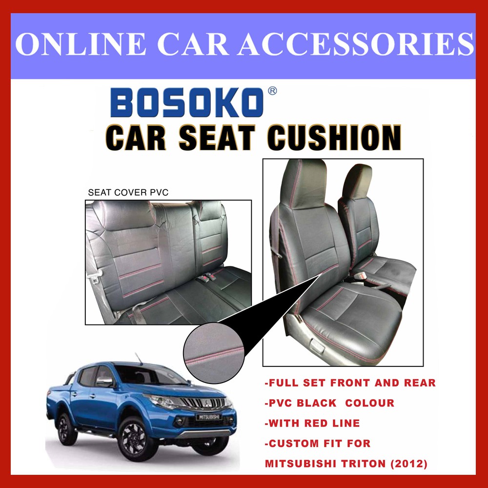 Mitsubishi Triton Yr 2012 - Custom Fit OEM Car Seat Cushion Cover PVC Black Colour Shining With Red Line