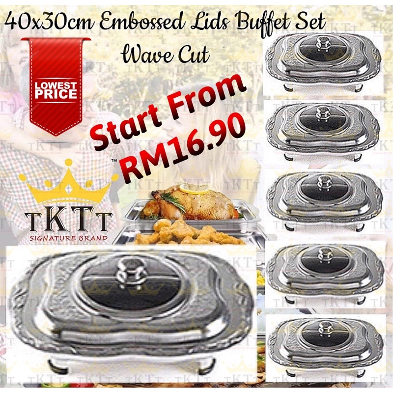 TKTT 40x30 Wave Embossed Stainless Steel Buffet Set Catering Serving Tray Food Pan Warmer Bekas Lauk Katering Serbaguna