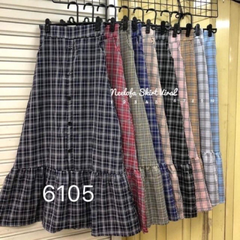 Neelofa Skirt Labuh Petak (Checkered) Button Depan Viral Ready Stock ...