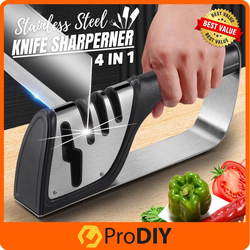 4-IN-1 Stainless Steel Knife Sharpener Kitchenware Gadgets Smart Tools Whetstone Grinding Chef Pengasah Pisau