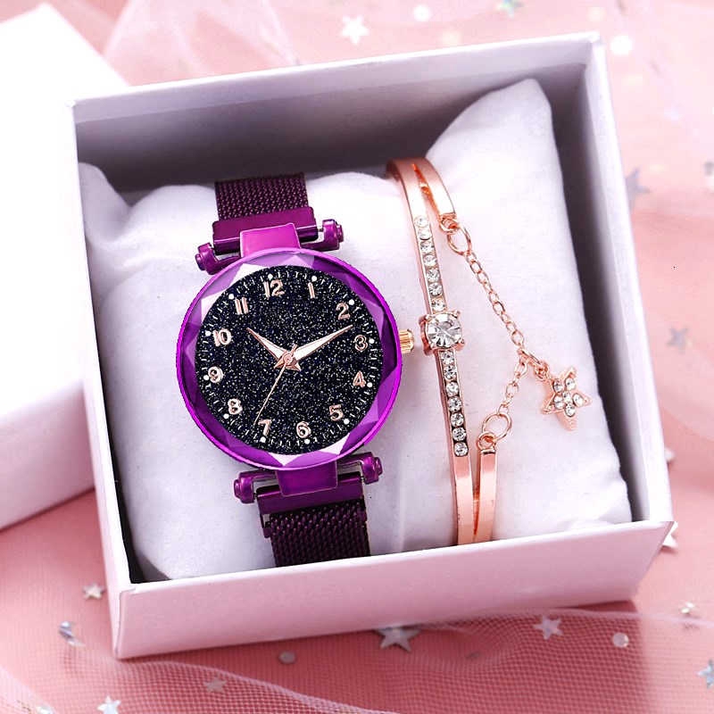 Watch Bracelet Women Magnet Buckle Starry Sky Luminous Watch With Bracelet Set Jam Tangan Wanita Shopee Malaysia