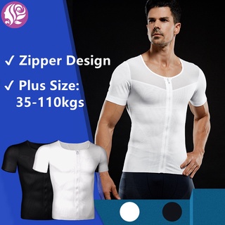 2Y Men's Compression Undershirt Slimming Workout Tops T-shirts Zipper Mesh Waist Slimming Shirt