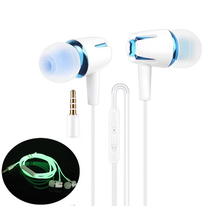 High Quality Glow In The Dark Earphones Luminous Headphone Night Light Glowing Headset Stereo Sport Headphone With Mic