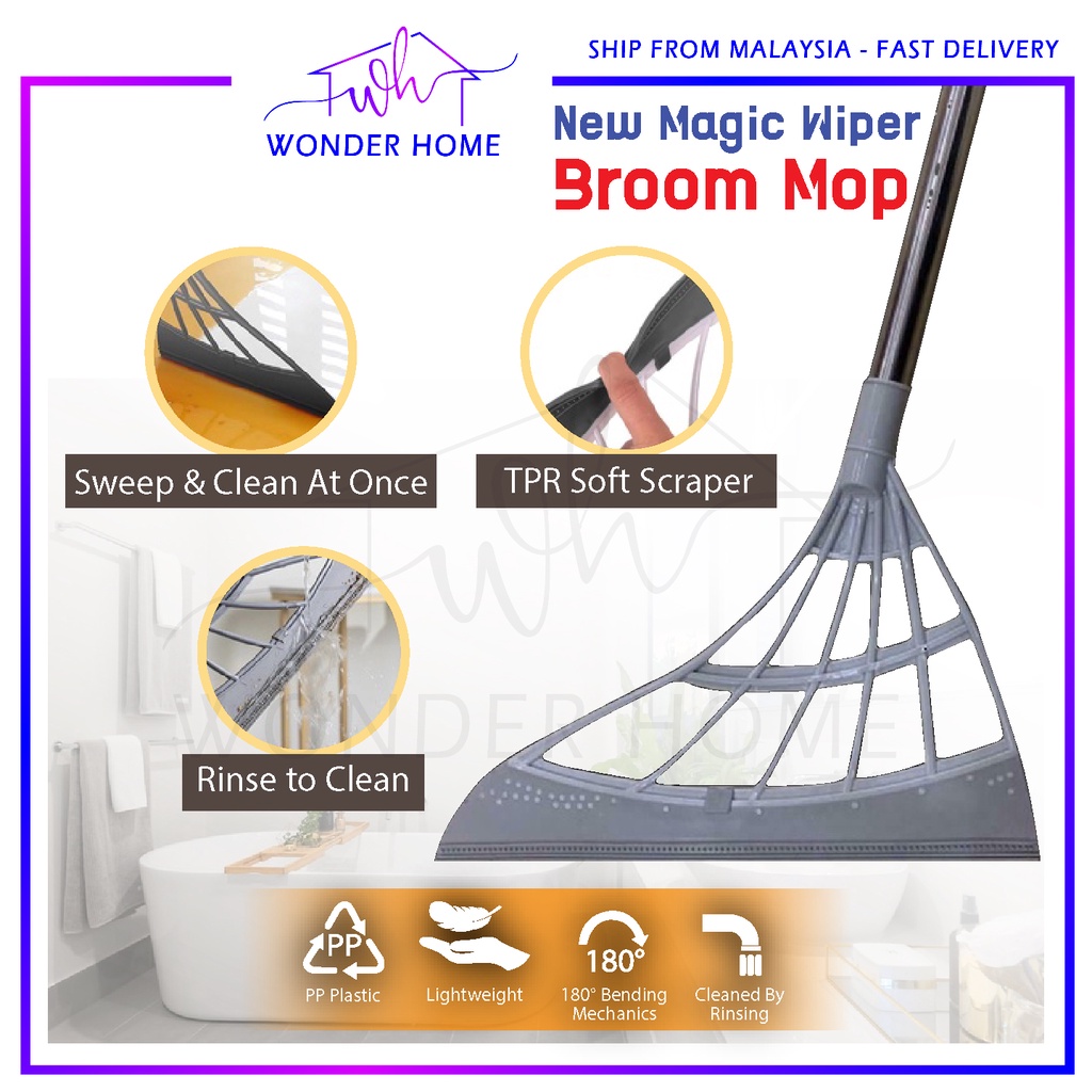 WH New Magic Broom Mop Wiper Sweeping Hair Artifact Bathroom Wiper Broom Wiper Floor Broom