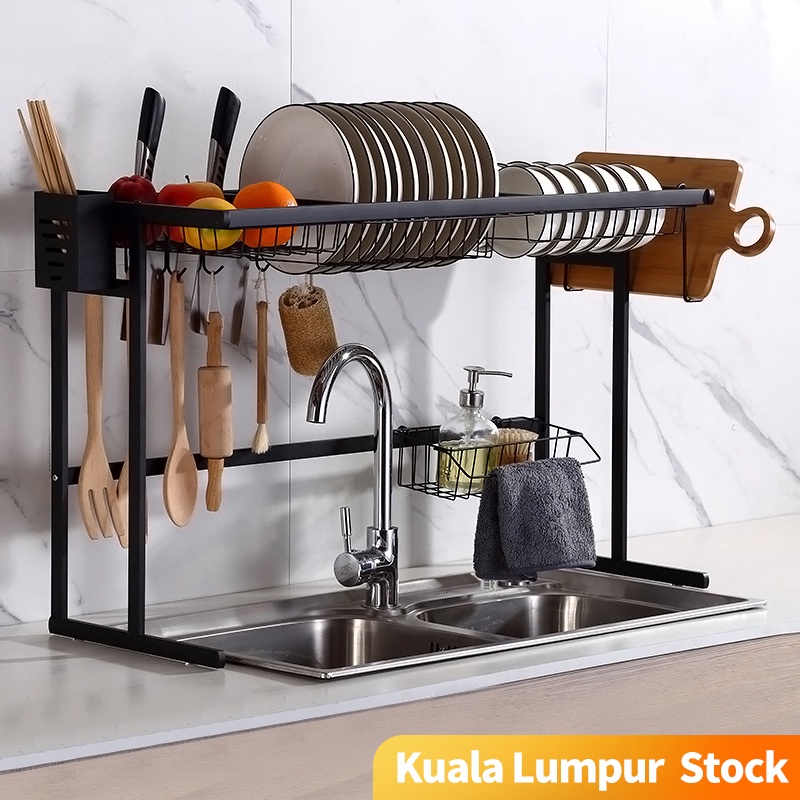 Stainless Steel Dapur Rack Rak Pinggan Sinki Dish Drainer Rak Drainer