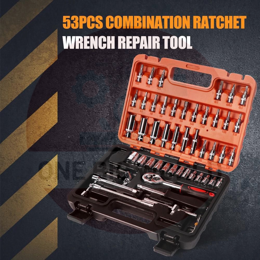 SRUNV 53pcs Ratchet Box Socket Set Box Set Spanner Set Wrench Set Tools