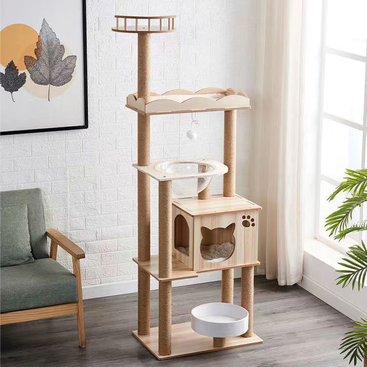 Premium pine wood Cat Tree House Cat Condo Bed Scratcher House Cat ...