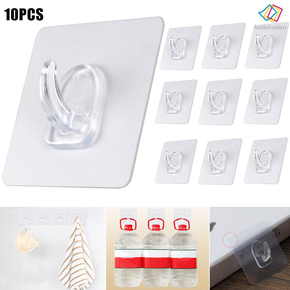 Fcd Seamless Reusable Self Adhesive Hooks 10 Pcs Adhesive Hooks Kitchen Wall Hook Heavy Duty Nail Free