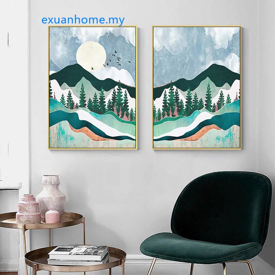 Trendy Abstract Mountain Landscape Mint Green Canvas Prints Painting Wall Art Picture Poster For Living Room Home Decor No Frame Shopee Malaysia