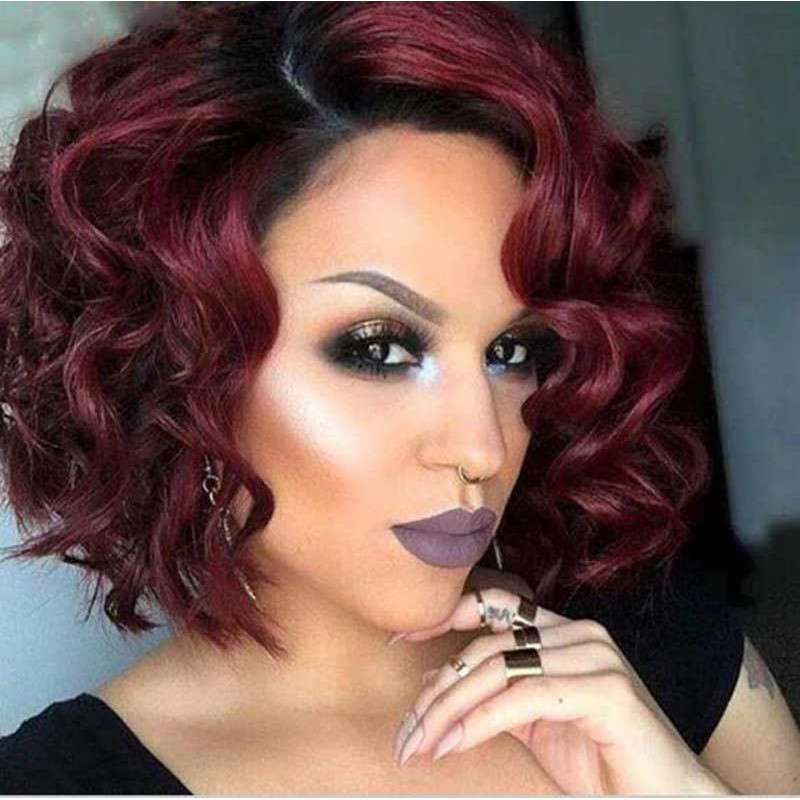 Women Short Afro Kinky Curly Wine Red Hair Wig Synthetic Shopee