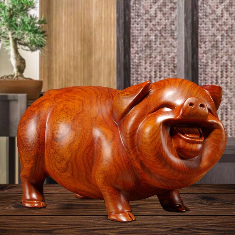 Solid wood carved pig ornaments wooden Z Carving Zodiac Crafts Desktop Birthday Gifts Male Female One Pair Lucky Gold