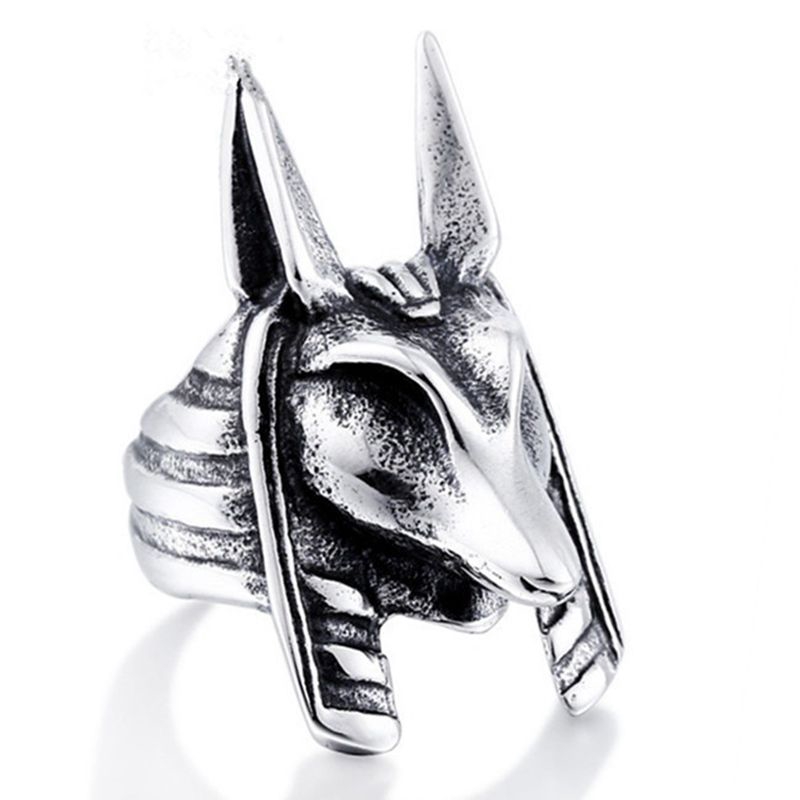 Men''s Jewelry Steampunk Gothic Ancient Egyptian Egypt Myths Anubis Ring Stainless Steel Wolf Jackal Head Punk Rings