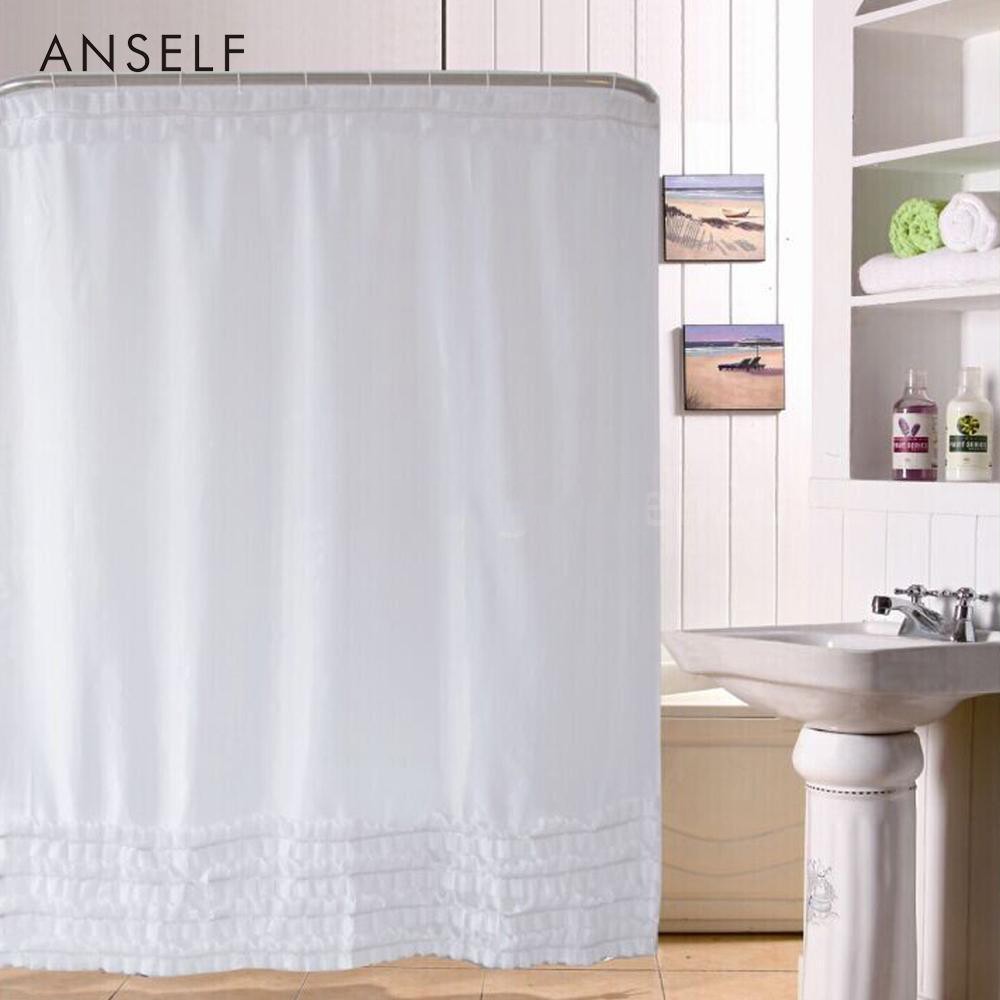 White Lace Bathroom Fabric Curtain European Shower Curtain With 12
