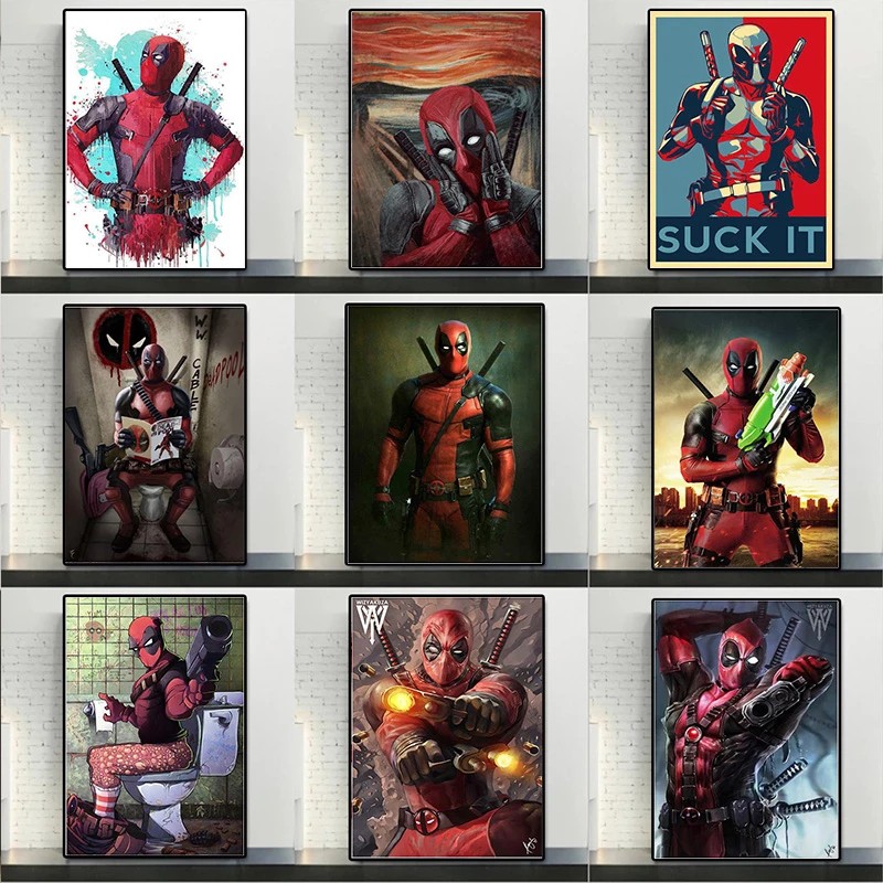 Marvel Movie Funny Superhero Canvas Painting Deadpool Posters and Prints  Wall Art Gifts Cuadros Living Room Bathroom Dec | Shopee Malaysia