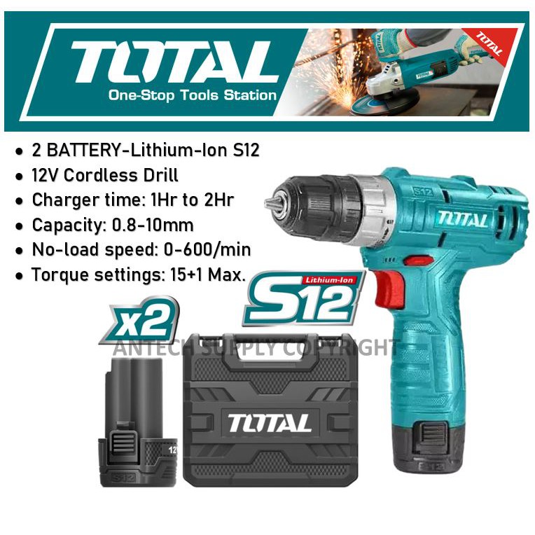 2 Battery Cordless Drill 12v Brand Total Tools Tdli1242 Shopee Malaysia