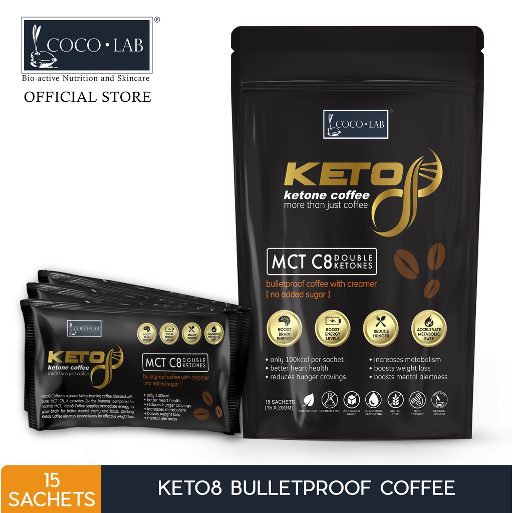 Keto8 Coffee X 15 | Bulletproof Keto Coffee with MCT C8 - no added sugar | mental alertness, energy, weight loss, keto