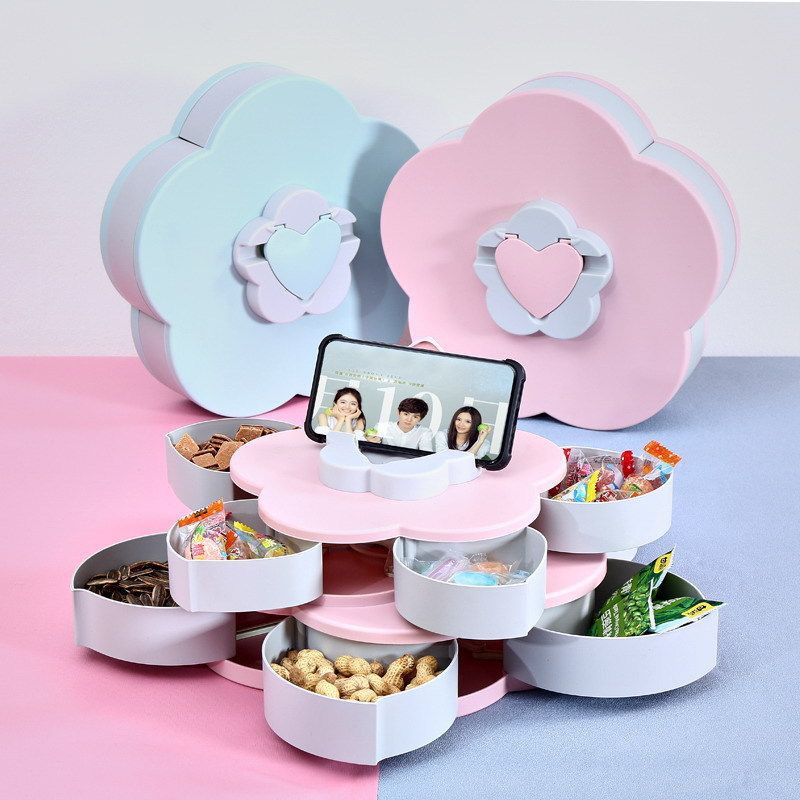 Bekas Kuih Raya viral double layer flower Rotating candy box rotatable