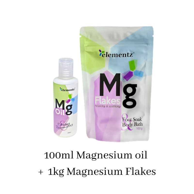 Magnesium Oil 100ml + Flakes 1kg ( Anxiety / Stress /Pregnancy / Detox / Athlete)