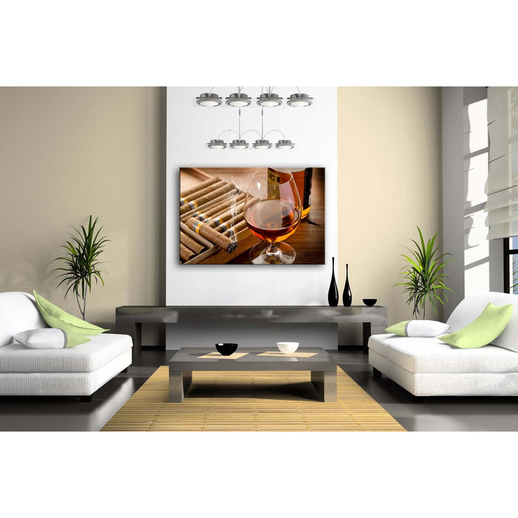 Framed Wall Art Pictures Liquor Cup Cigar Canvas Print Food Modern Posters With Wooden Frames For Home Living Room Decor