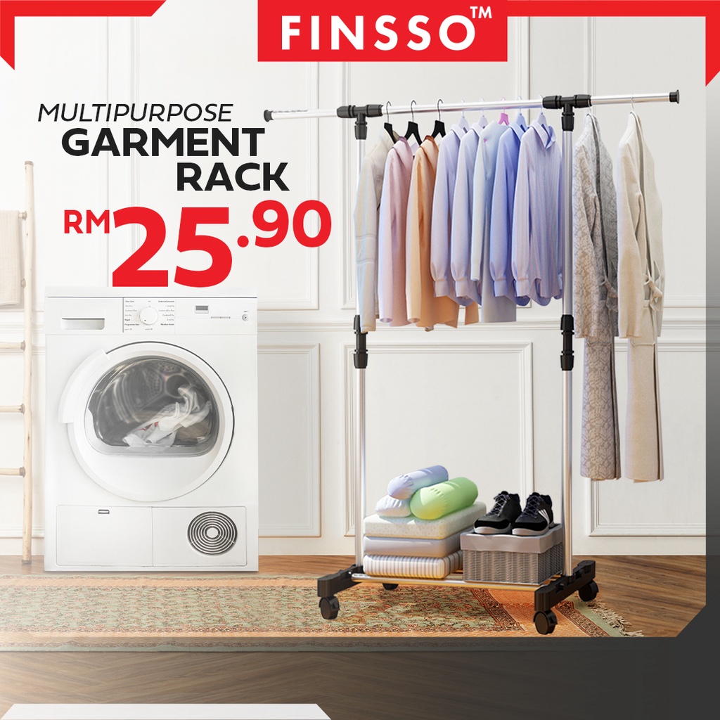 FINSSO: Garment Rack Cloth Hanger And Organizer Wheel Single Pole Hanger Cloth Laundry Dryer Rack